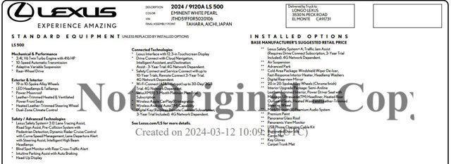 used 2024 Lexus LS 500 car, priced at $73,951