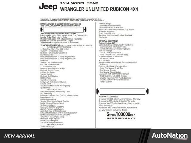 used 2014 Jeep Wrangler Unlimited car, priced at $16,980