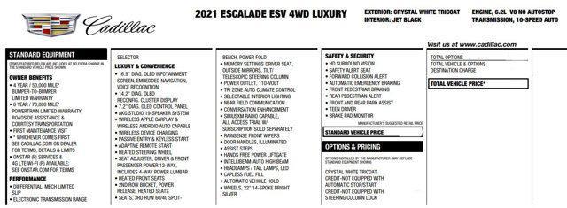 used 2021 Cadillac Escalade ESV car, priced at $64,995