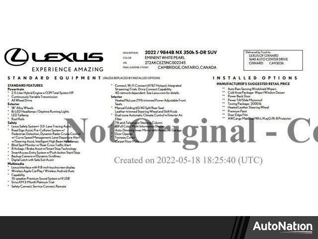 used 2022 Lexus NX 350h car, priced at $38,995