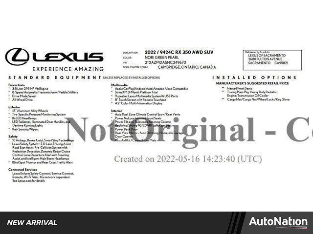 used 2022 Lexus RX 350 car, priced at $34,951