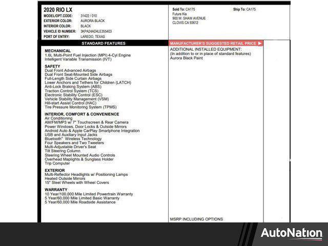 used 2020 Kia Rio car, priced at $11,751