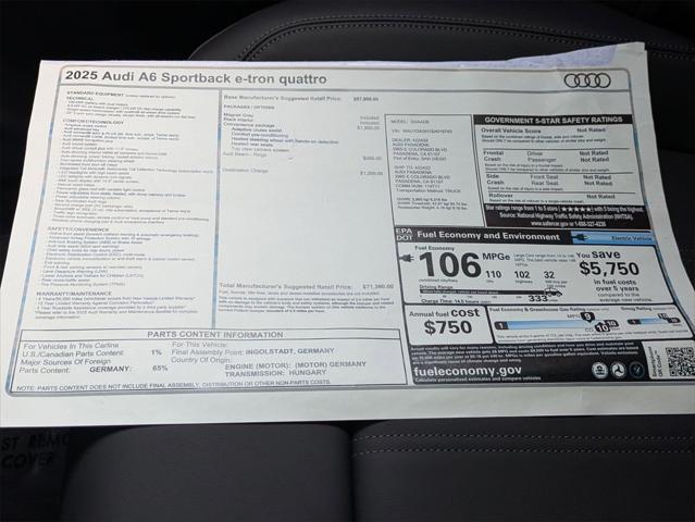 new 2025 Audi A6 e-tron car, priced at $71,390