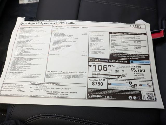 new 2025 Audi A6 e-tron car, priced at $74,040