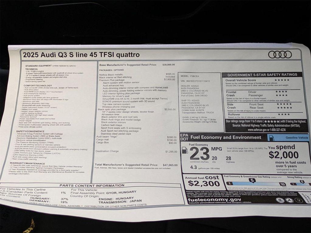 new 2025 Audi Q3 car, priced at $47,065