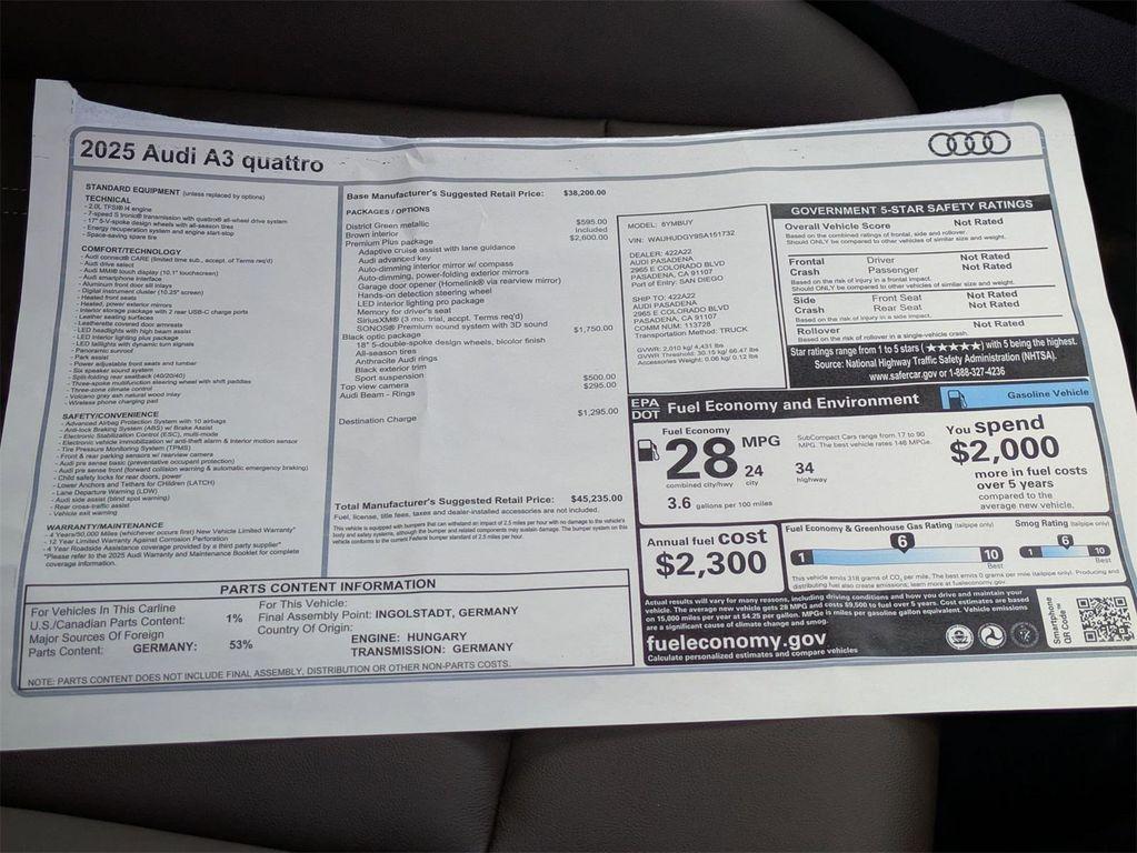 new 2025 Audi A3 car, priced at $45,235