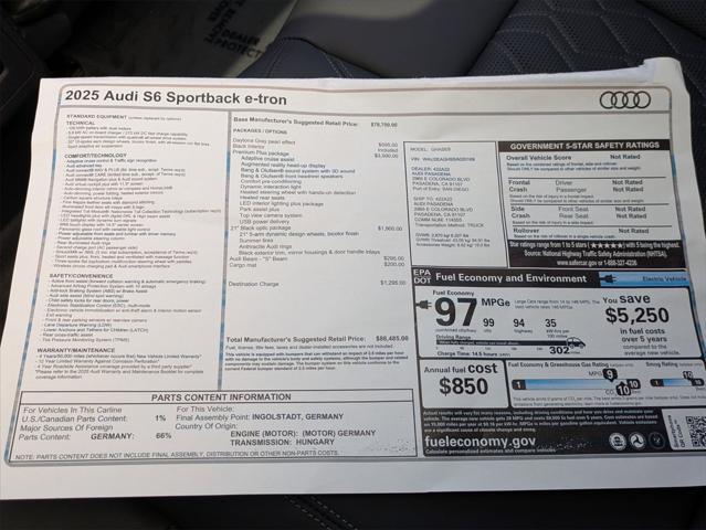 new 2025 Audi S6 e-tron car, priced at $86,485