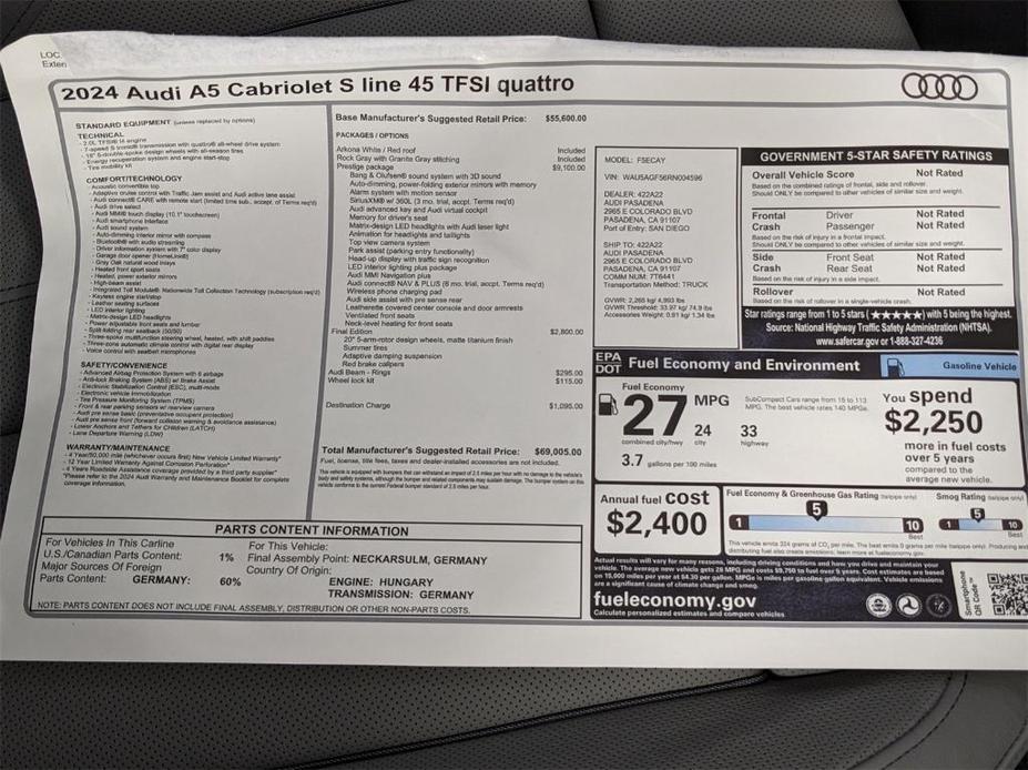 new 2024 Audi A5 car, priced at $69,005