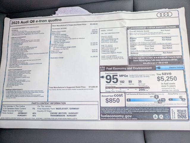 new 2025 Audi Q6 e-tron car, priced at $72,660