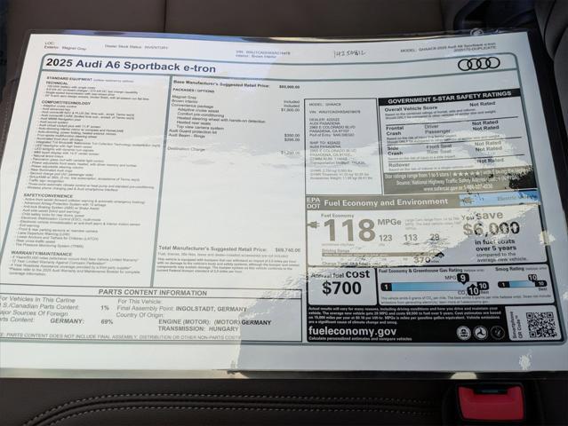 new 2025 Audi A6 e-tron car, priced at $70,190