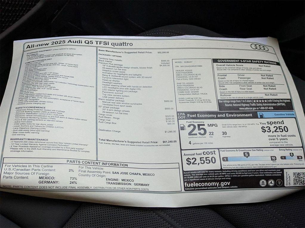 new 2025 Audi Q5 car, priced at $61,240