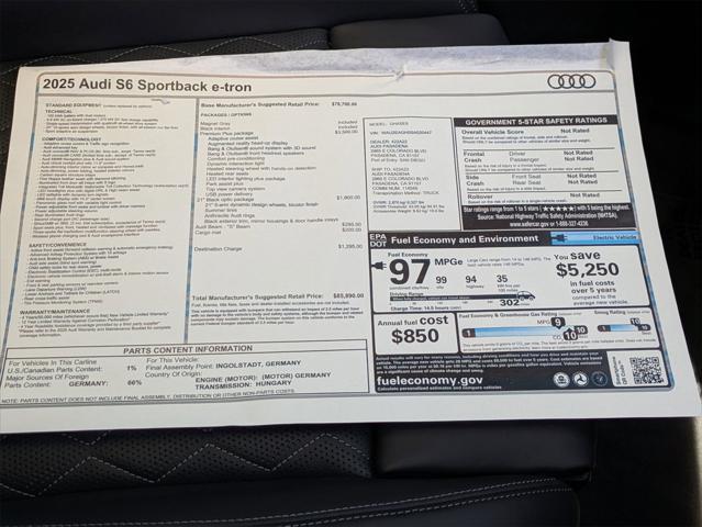 new 2025 Audi S6 e-tron car, priced at $85,890