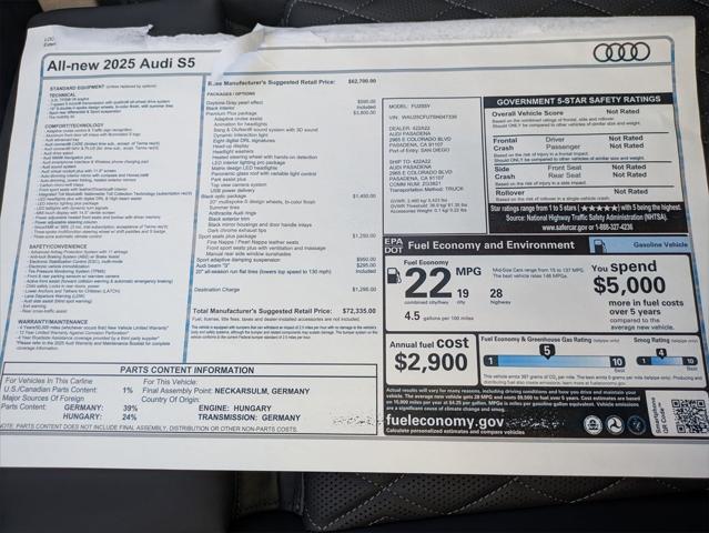 new 2025 Audi S5 car, priced at $72,335