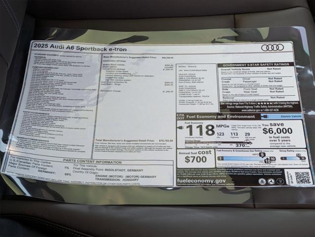 new 2025 Audi A6 e-tron car, priced at $70,785
