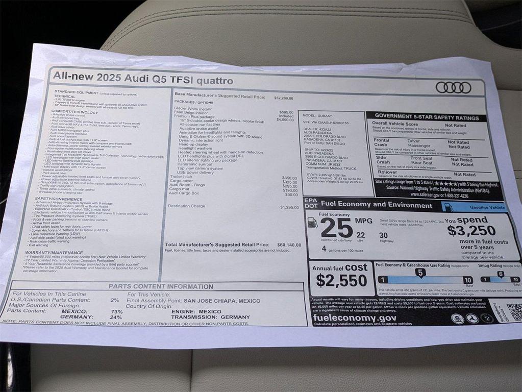 new 2025 Audi Q5 car, priced at $60,140