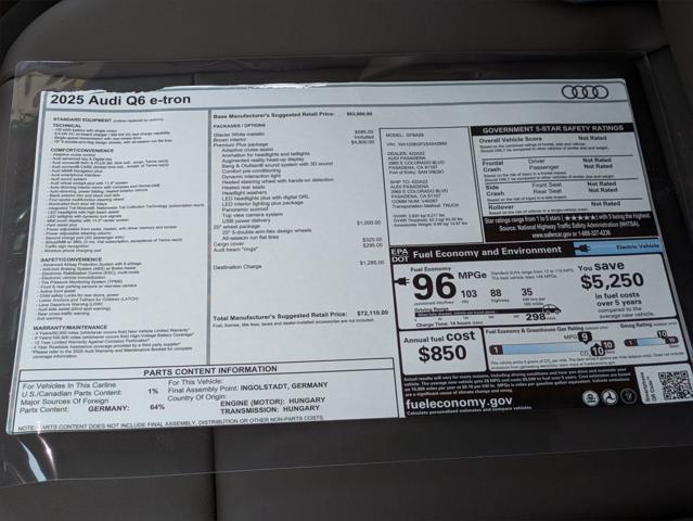 new 2025 Audi Q6 e-tron car, priced at $72,110