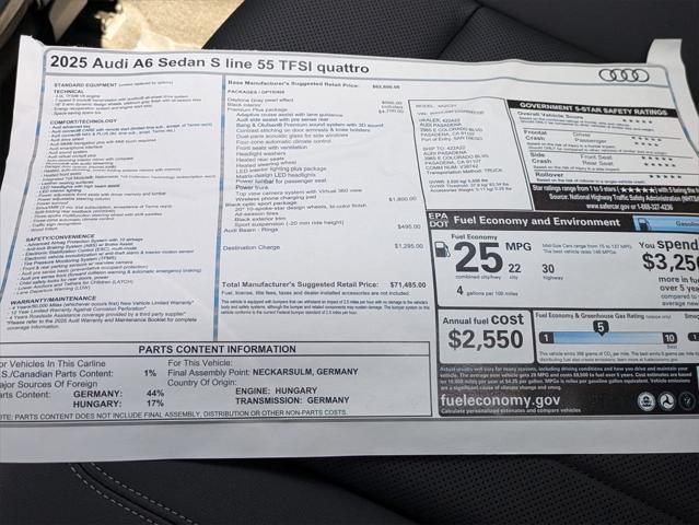 new 2025 Audi A6 car, priced at $71,485