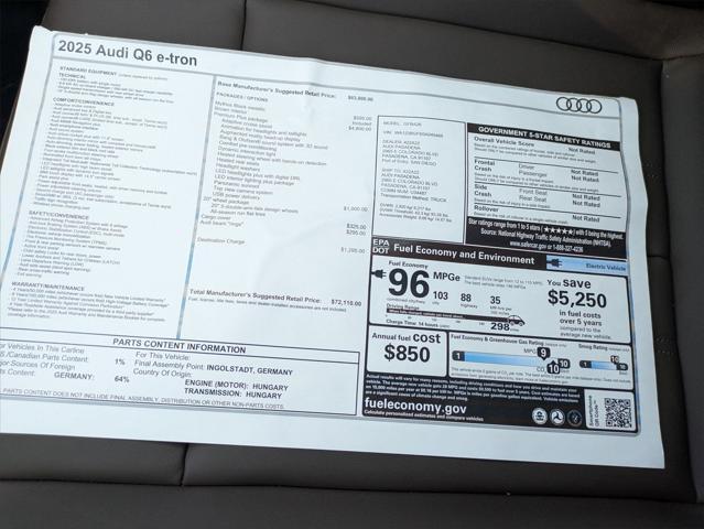 new 2025 Audi Q6 e-tron car, priced at $72,110