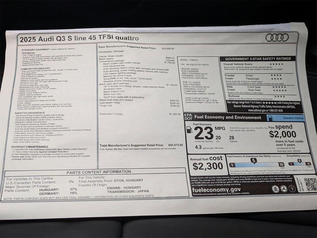 new 2025 Audi Q3 car, priced at $45,975