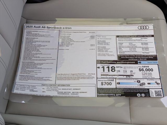 new 2025 Audi A6 e-tron car, priced at $70,785
