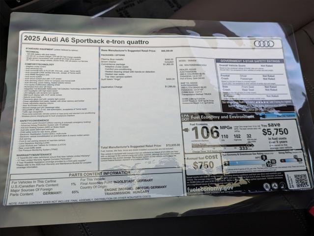 new 2025 Audi A6 e-tron car, priced at $72,435