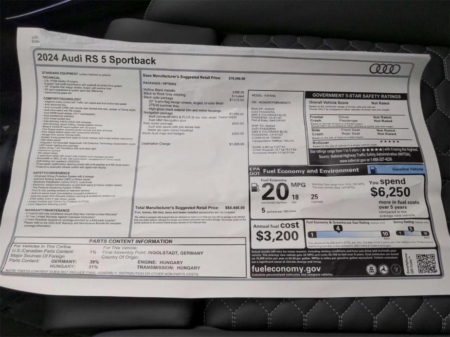 new 2024 Audi RS 5 car, priced at $84,440