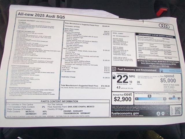 new 2025 Audi SQ5 car, priced at $74,100