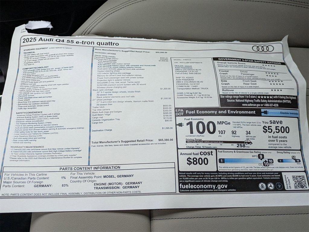 new 2025 Audi Q4 e-tron car, priced at $65,380