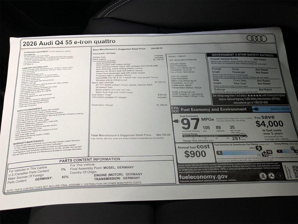 new 2026 Audi Q4 e-tron car, priced at $60,795