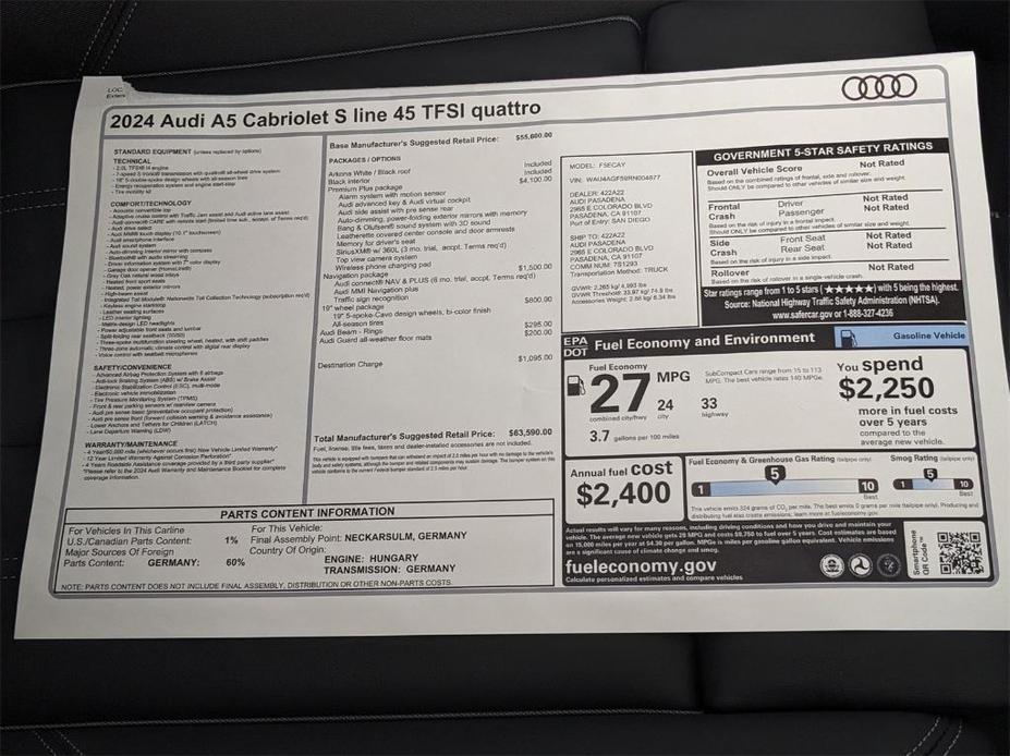 new 2024 Audi A5 car, priced at $63,590