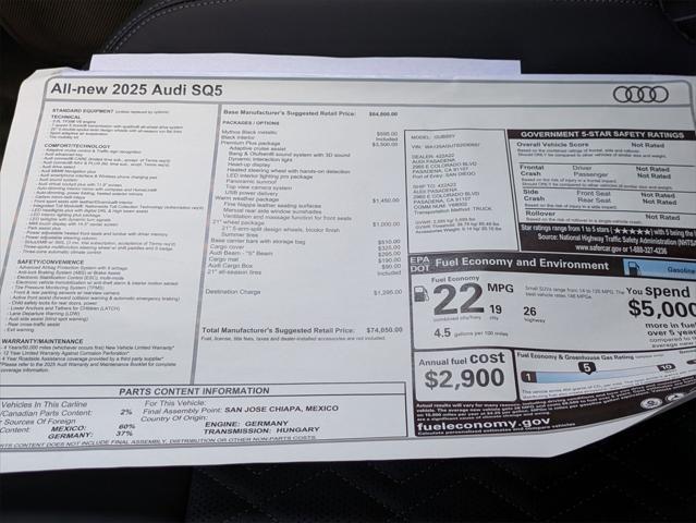 new 2025 Audi SQ5 car, priced at $74,050