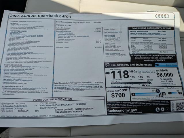 new 2025 Audi A6 e-tron car, priced at $70,335