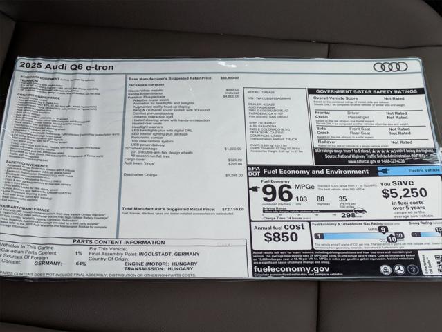 new 2025 Audi Q6 e-tron car, priced at $72,110