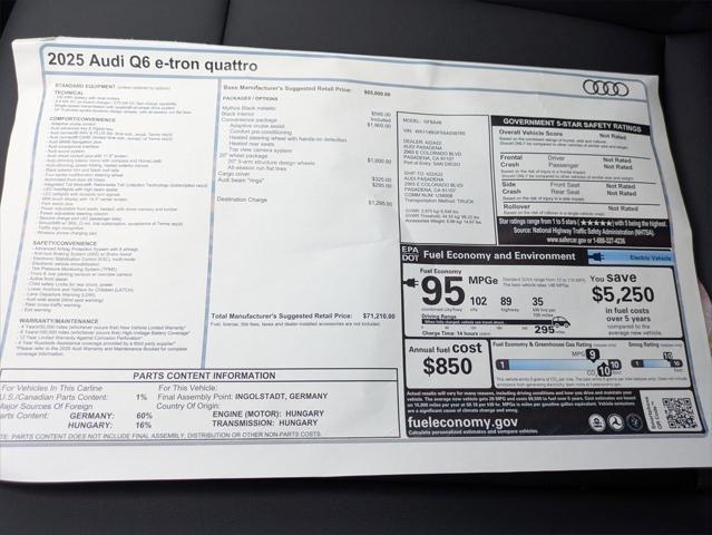 new 2025 Audi Q6 e-tron car, priced at $71,210