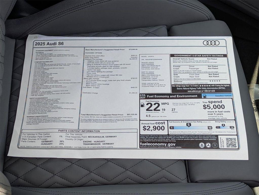 new 2025 Audi S6 car, priced at $83,335