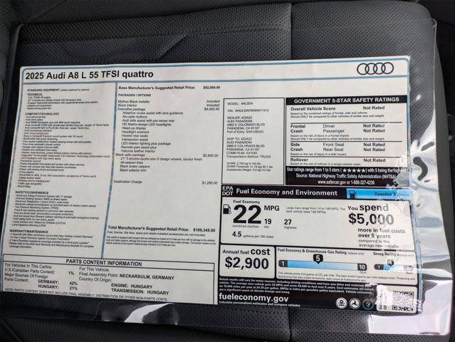 new 2025 Audi A8 car, priced at $100,345