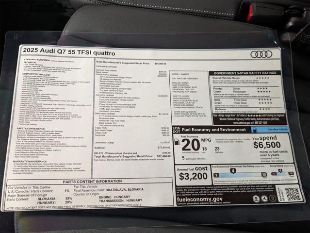 new 2025 Audi Q7 car, priced at $77,460
