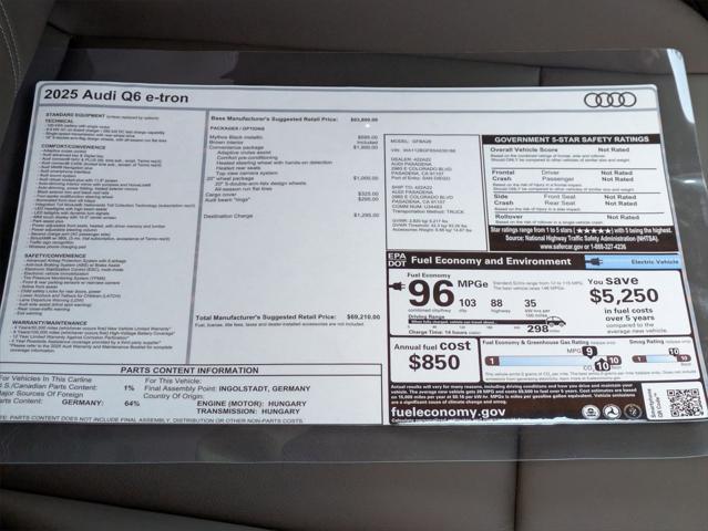 new 2025 Audi Q6 e-tron car, priced at $69,210