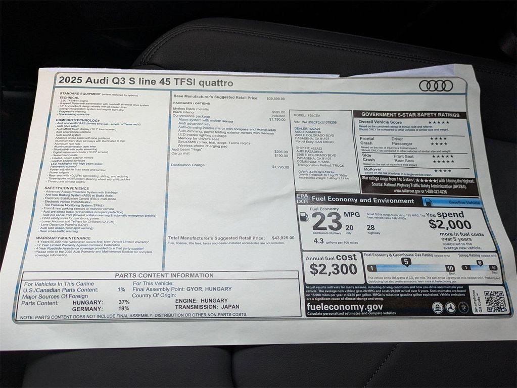new 2025 Audi Q3 car, priced at $43,925