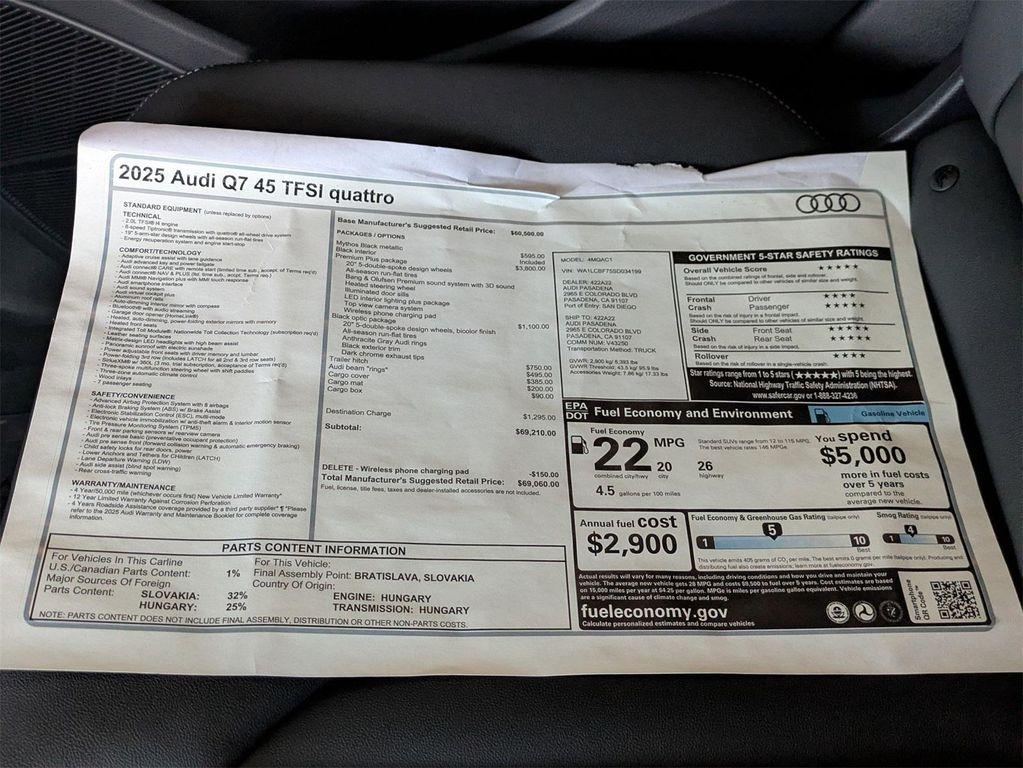 new 2025 Audi Q7 car, priced at $69,060