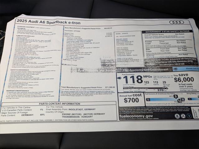 new 2025 Audi A6 e-tron car, priced at $71,390