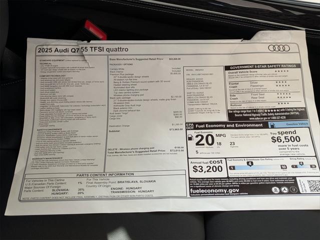 new 2025 Audi Q7 car, priced at $73,815