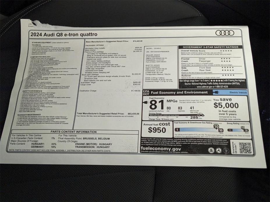 new 2024 Audi Q8 e-tron car, priced at $83,435