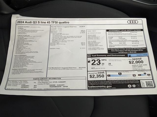 new 2024 Audi Q3 car, priced at $43,970