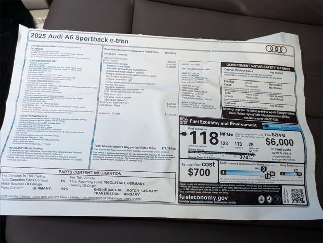 new 2025 Audi A6 e-tron car, priced at $72,335