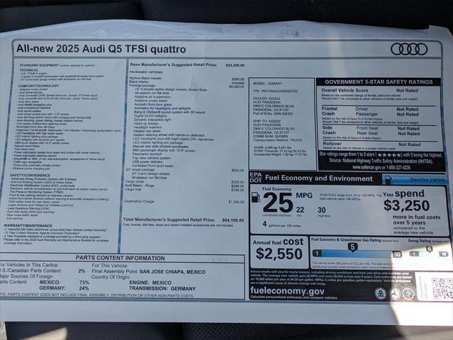 new 2025 Audi Q5 car, priced at $64,100