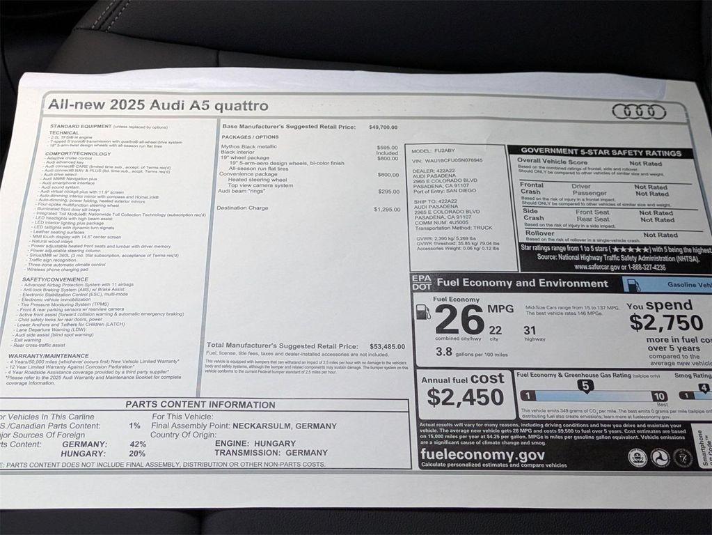 new 2025 Audi A5 car, priced at $53,485