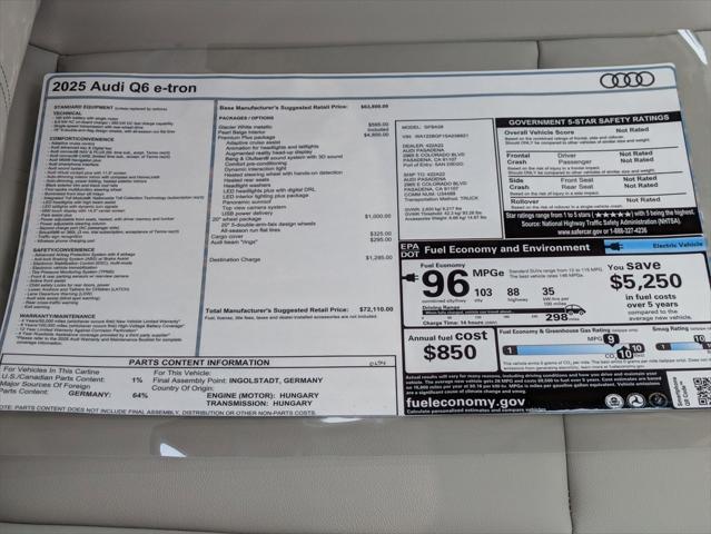 new 2025 Audi Q6 e-tron car, priced at $72,110