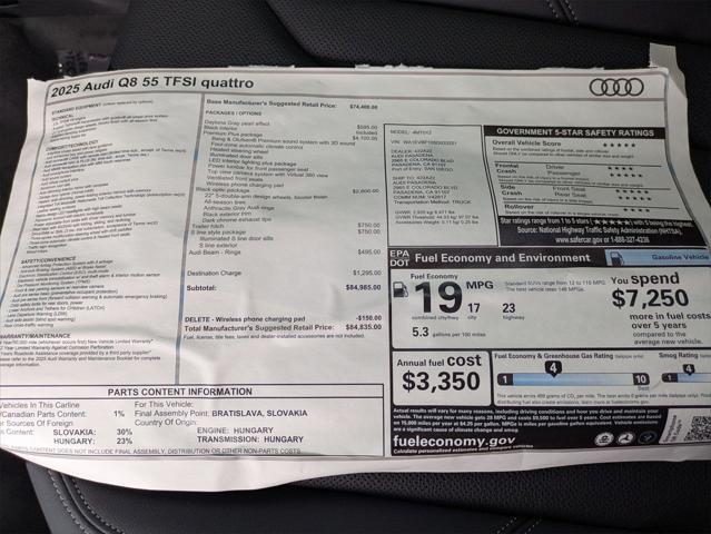 new 2025 Audi Q8 car, priced at $84,835