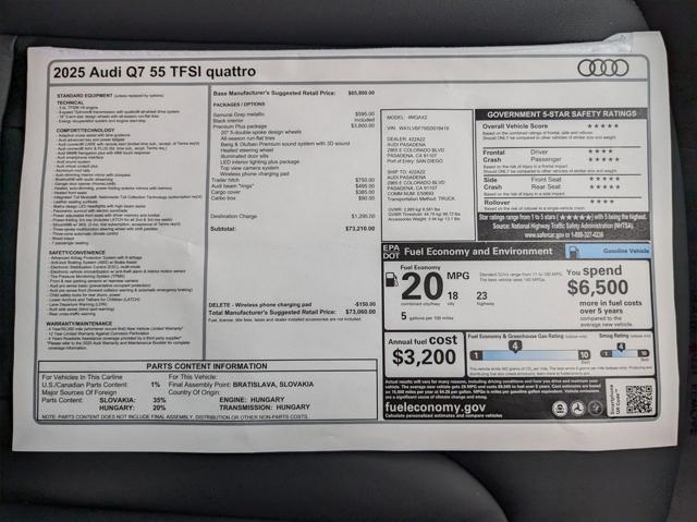 new 2025 Audi Q7 car, priced at $73,060